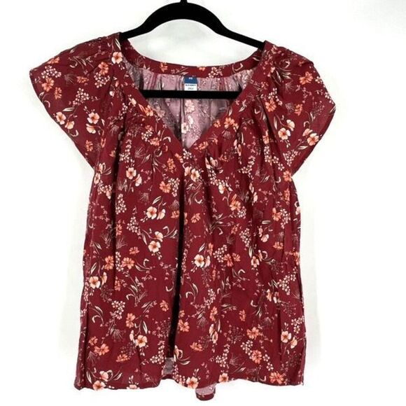 NWT Set of 2 Old Navy Women's Floral Ruffle Trim Smocked Blouse Red Gold Size XS - Picture 11 of 16